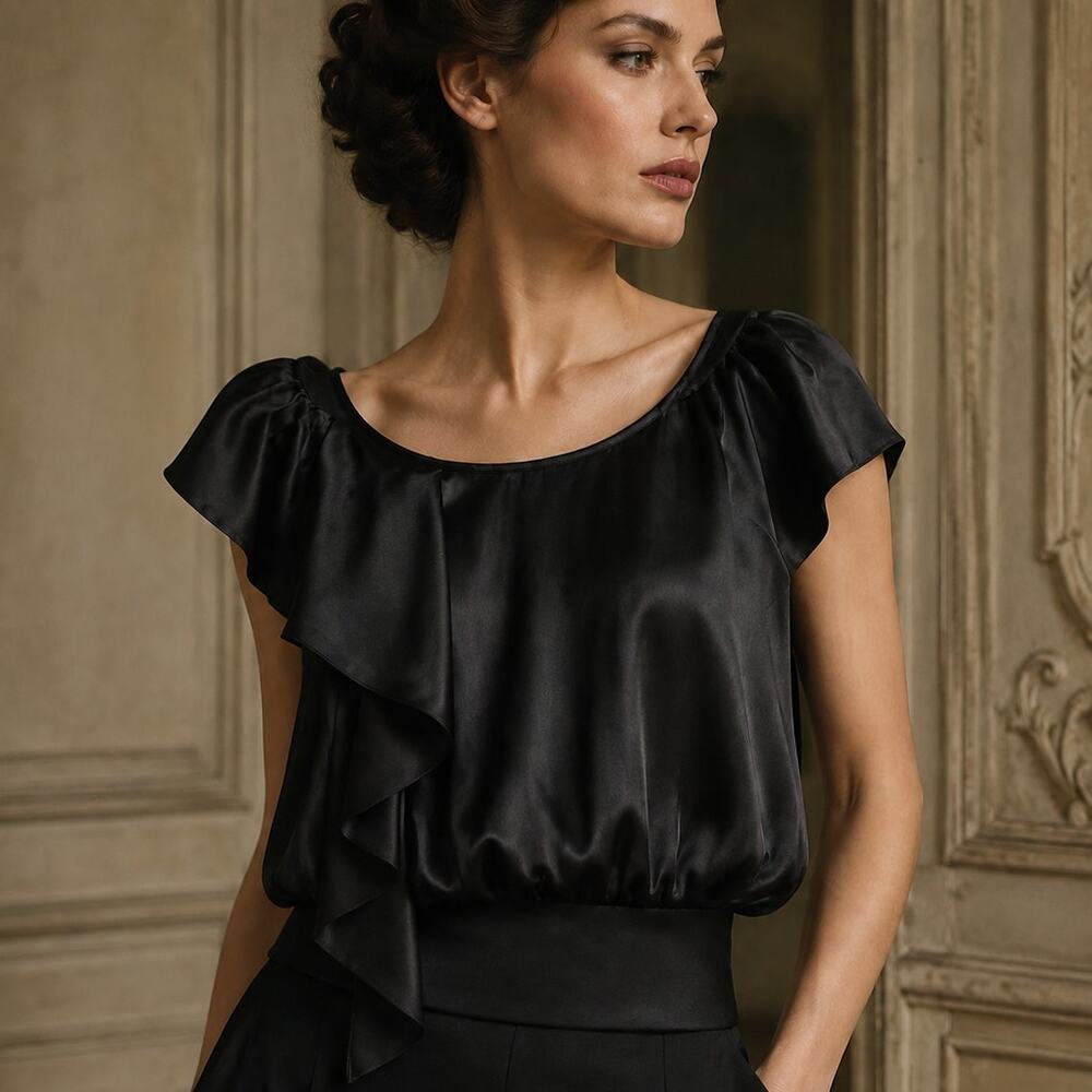 Bebe Black Sheer Ruffle Flutter Sleeve Blouse Y2K S/P